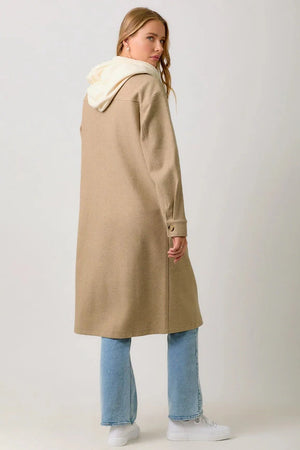 Twofer Hoodie Coat in Latte - Mystree