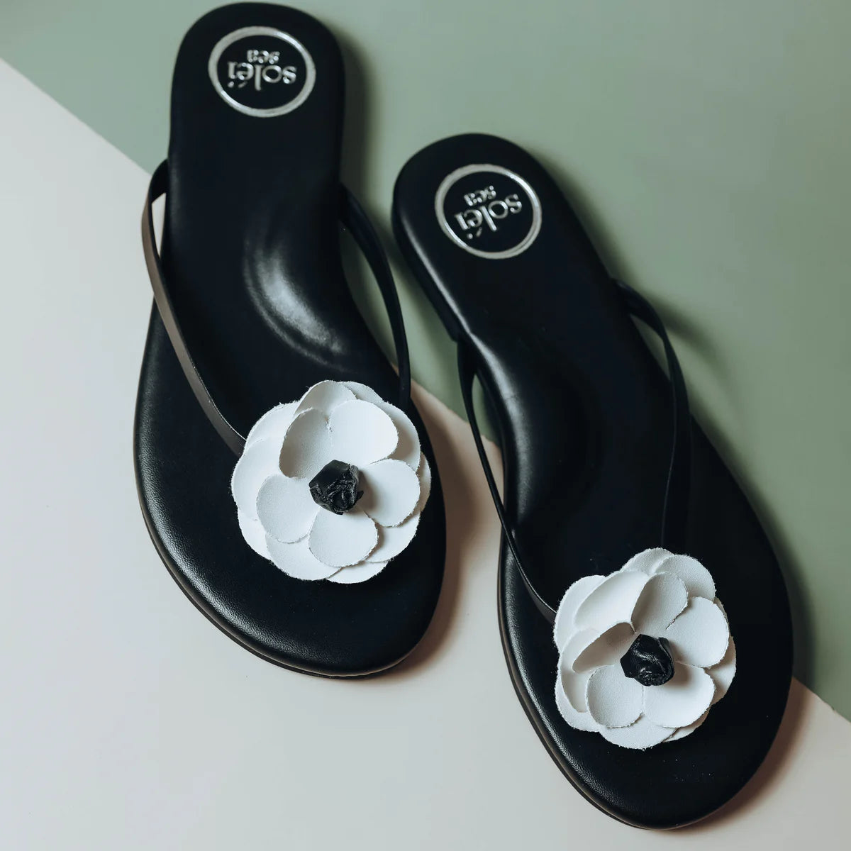 Valentina Flower Sandal in Black/White - Solei Sea