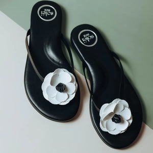 Valentina Flower Sandal in Black/White - Solei Sea