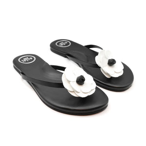 Valentina Flower Sandal in Black/White - Solei Sea