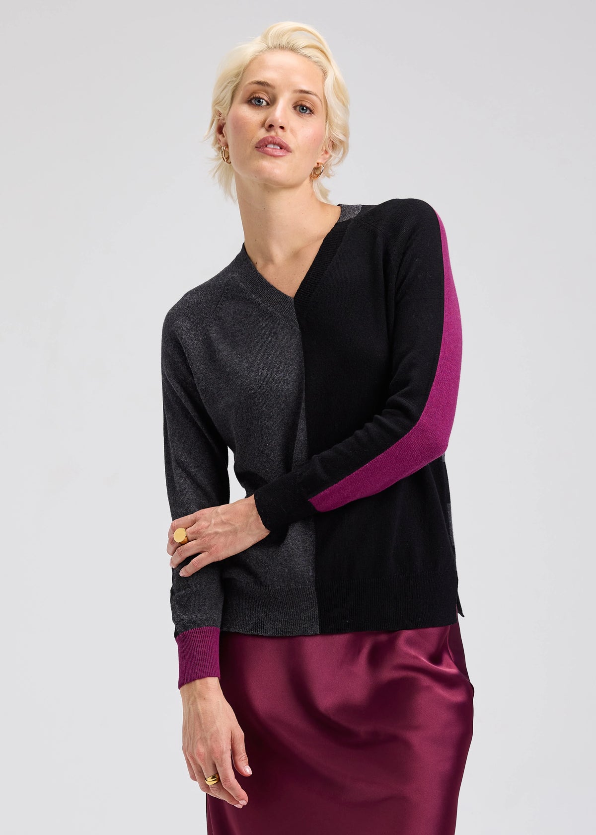 Plum_Shady Two Way Zip Knit Bomber