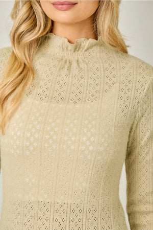 Lettuce Edge Fitted Mock Neck Top in Almond - Mystree