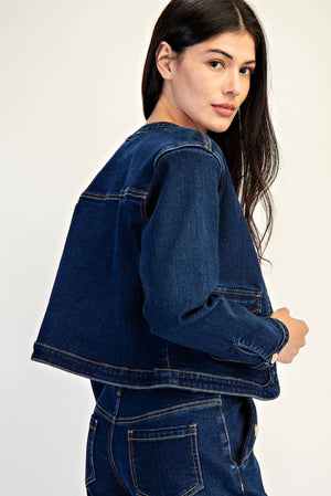 Collarless crop jean jkt-Edit by Nine EJ7149