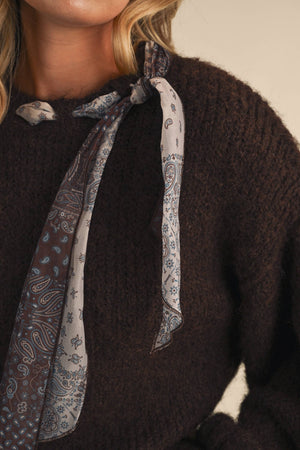 CREW NECK SATIN SCARF SWEATER- Klesis - IT4906