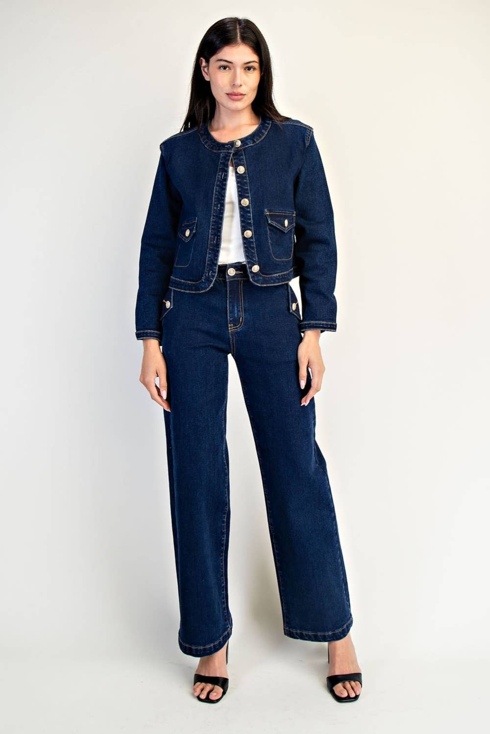 Collarless crop jean jkt-Edit by Nine EJ7149