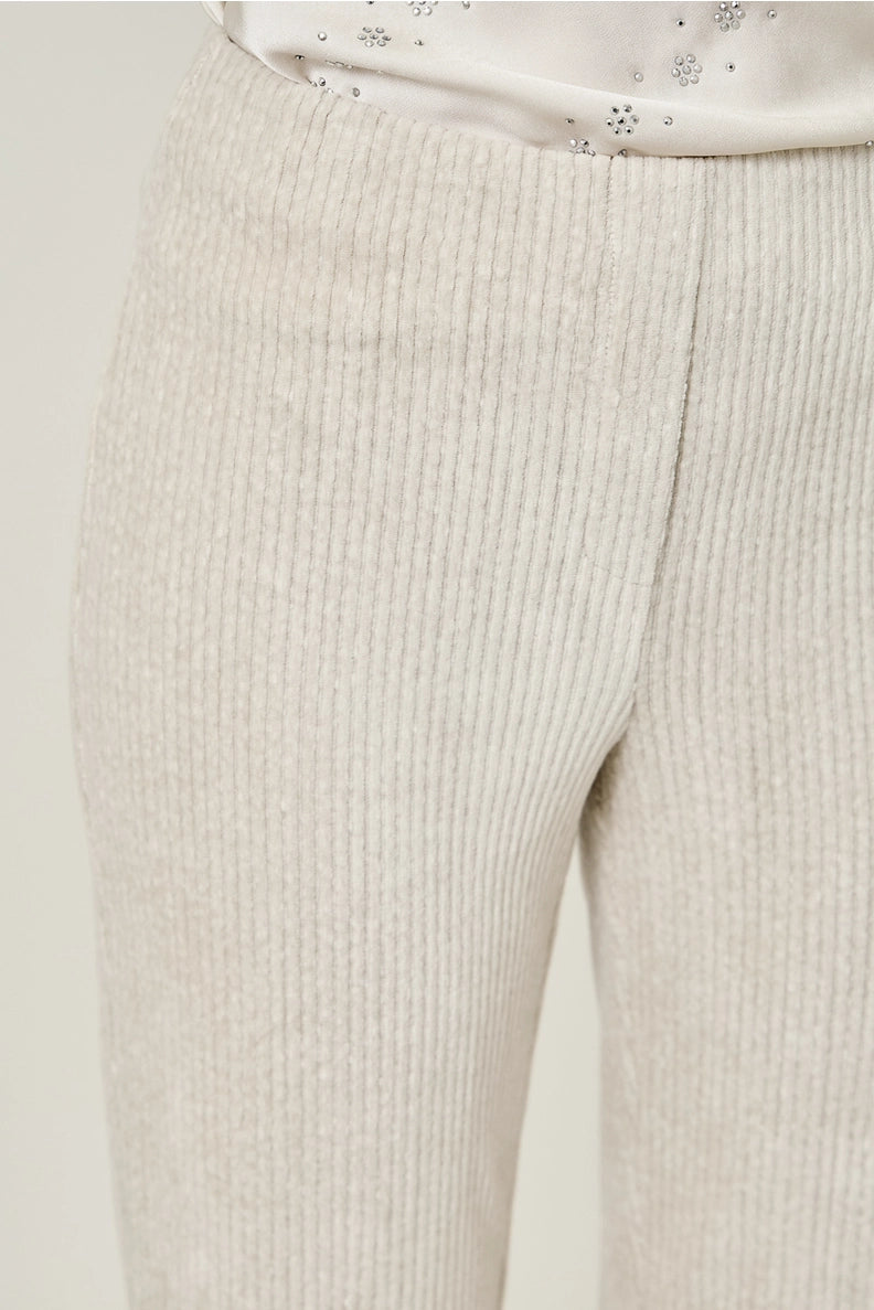 Velvet Corduroy Bootcut Trouser in Ivory - Mystree