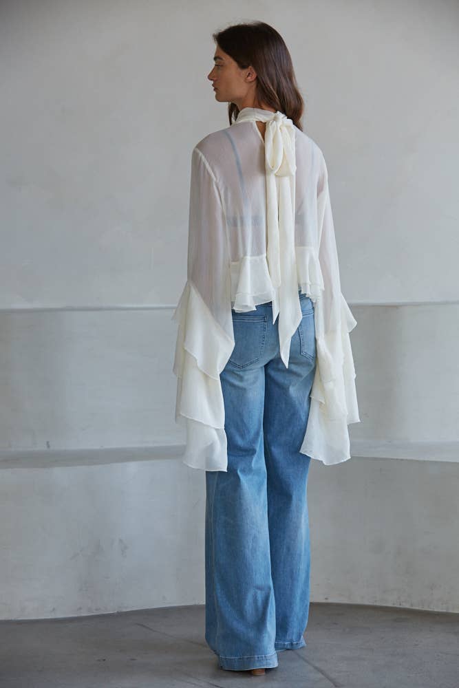 Woven  Chiffon See Through cape blouse-By Together - L9717