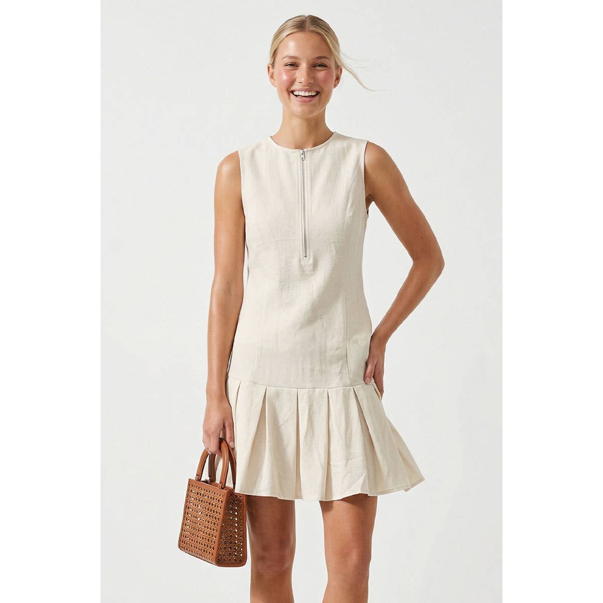 Garment Wash Drop Waist Pleated Hem Dress-Naked Zebra WD8043