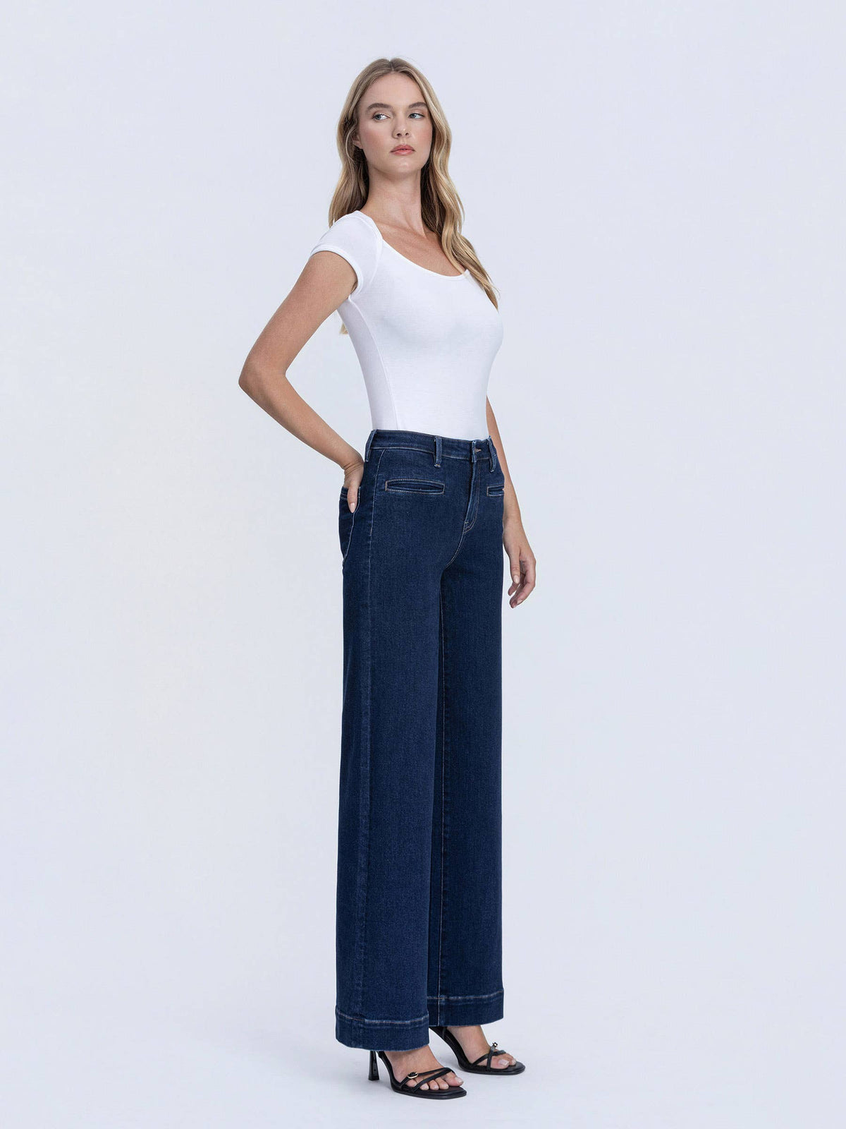 High Rise Front Welt Pocket Wide Leg Jean-Vervet T7206