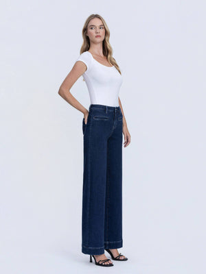 High Rise Front Welt Pocket Wide Leg Jean-Vervet T7206