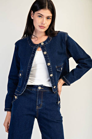 Collarless crop jean jkt-Edit by Nine EJ7149