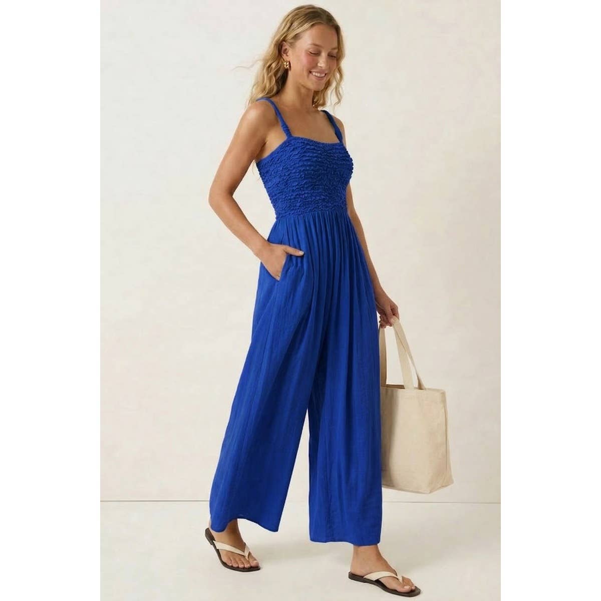 Cord Detail Smocking Jumpsuit-Naked Zebra VR119885