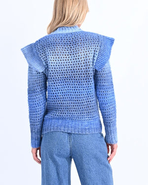 Molly Bracken Blue Ruffle Shoulder Sweater