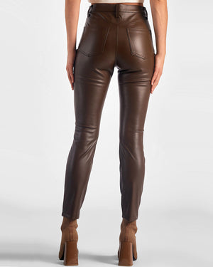 Elan Brown Faux Leather High Waist Pant