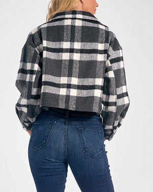 Elan Black and White Plaid Crop Jacket