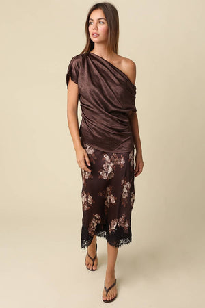 Sally Satin One Shoulder Top-  Olivaceous
