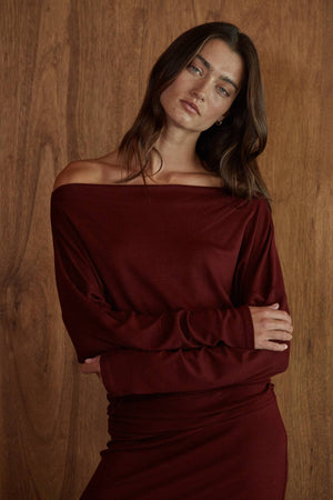 Knit Rayon Spandex Boatneck top  By Together - L9966T