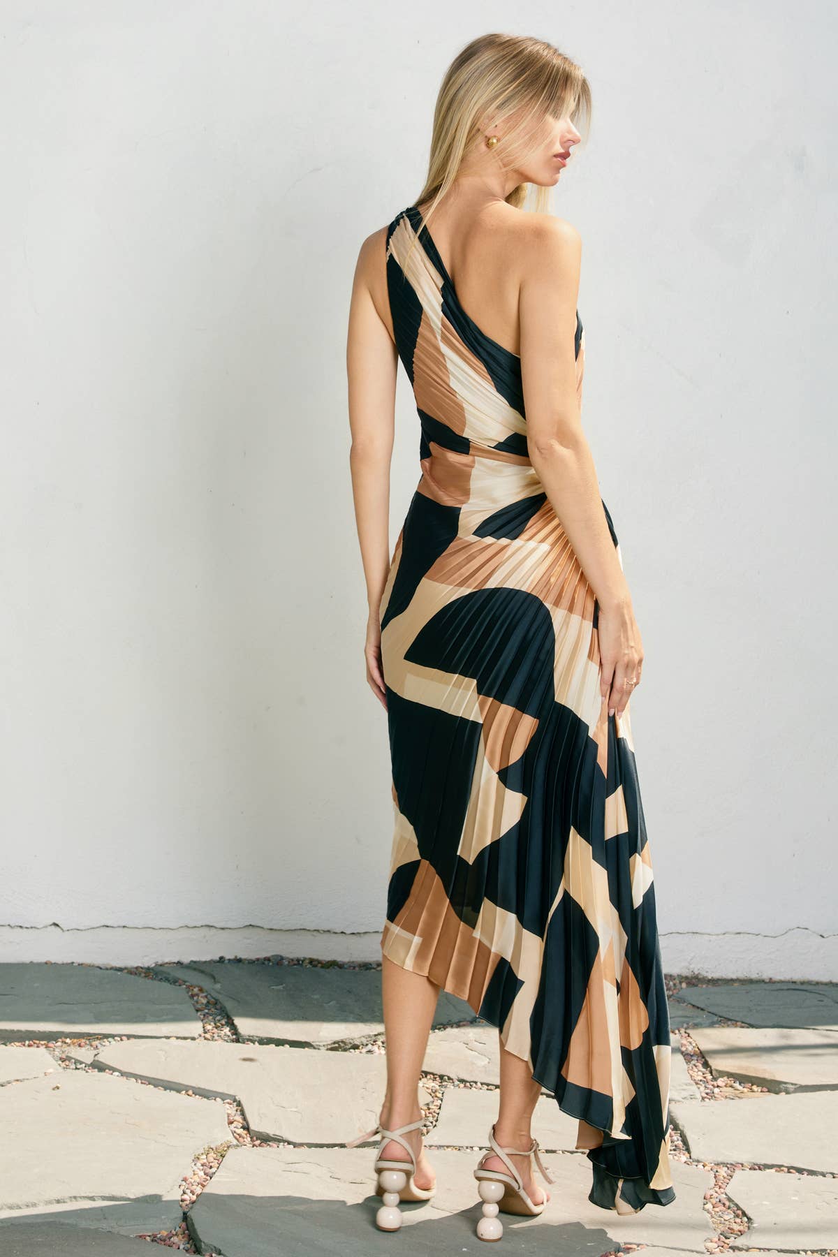 one shoulder asymmetrical pleated dress Women's Teal Pleated Satin One Shoulder Maxi Dress Large