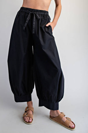 SOLID TIE WAIST BALLOON PANTS-Peace Love Line PM3108
