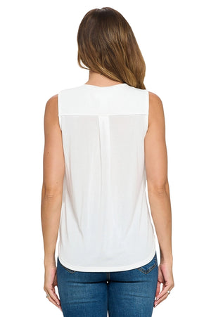 Cupro Surplice V-Neck Sleeveless Top in Ivory - Brooklyn Isles