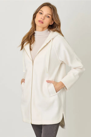 Hoodie Zip Up Coat in Ivory - Mystree