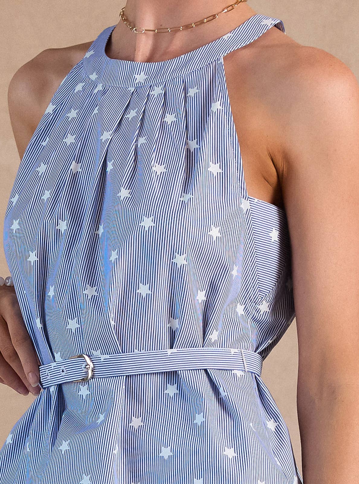 Stripe Star Print Belted Halter Top-Current Air