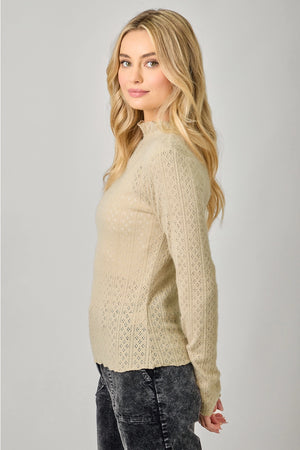 Lettuce Edge Fitted Mock Neck Top in Almond - Mystree