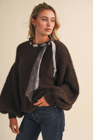 CREW NECK SATIN SCARF SWEATER- Klesis - IT4906