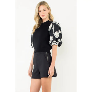 Embellished Short Sleeve Sweater in Black - THML