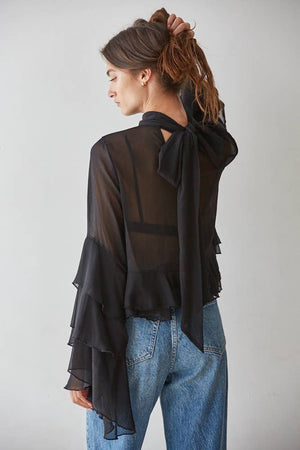 Woven  Chiffon See Through cape blouse-By Together - L9717