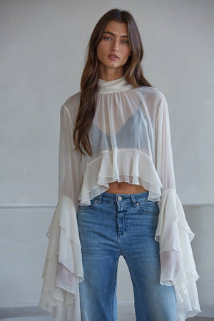 Woven  Chiffon See Through cape blouse-By Together - L9717