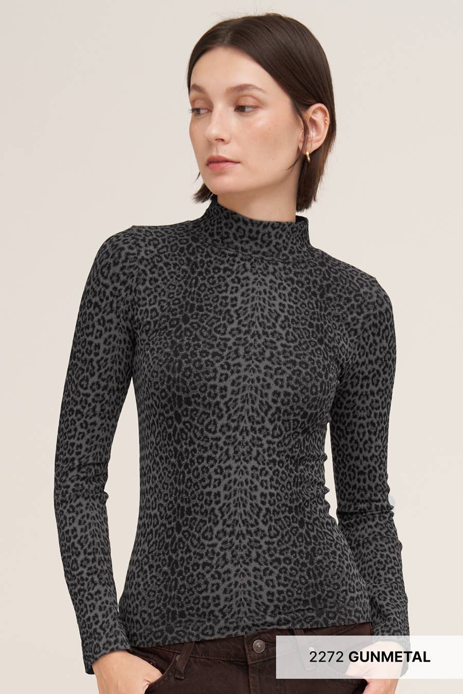 Leopard Mock Neck LS Top NIKIBIKI  NS8521