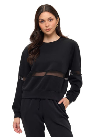 Mesh Detail Scuba Pullover in Black - Brooklyn Isles