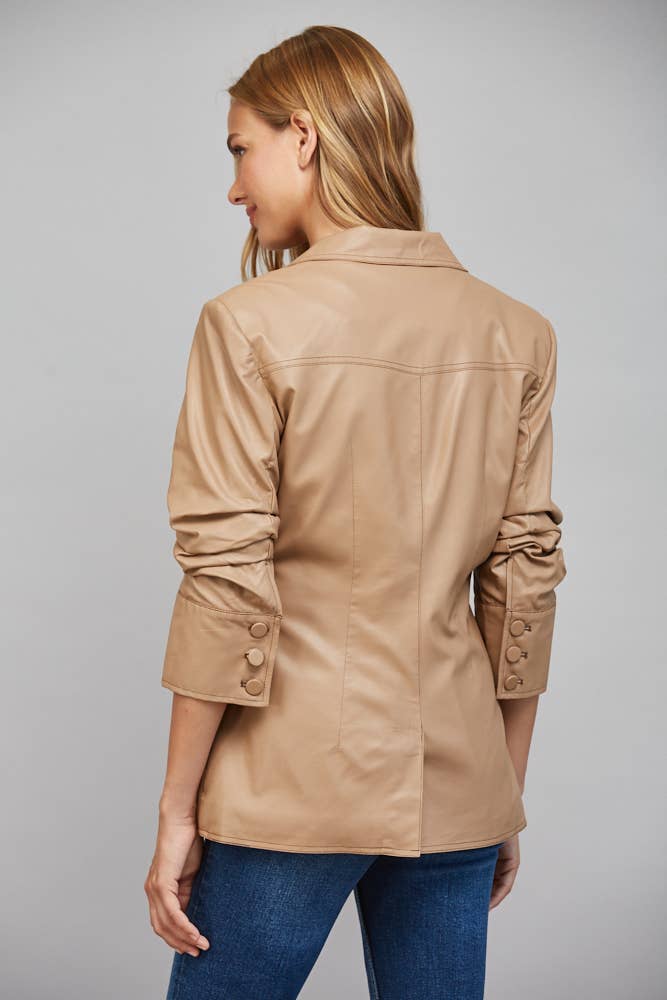 RUCHED SLV FAUX LEATHER BLAZER-FATE - FJ70275