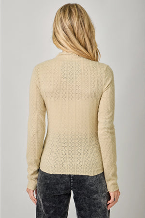 Lettuce Edge Fitted Mock Neck Top in Almond - Mystree