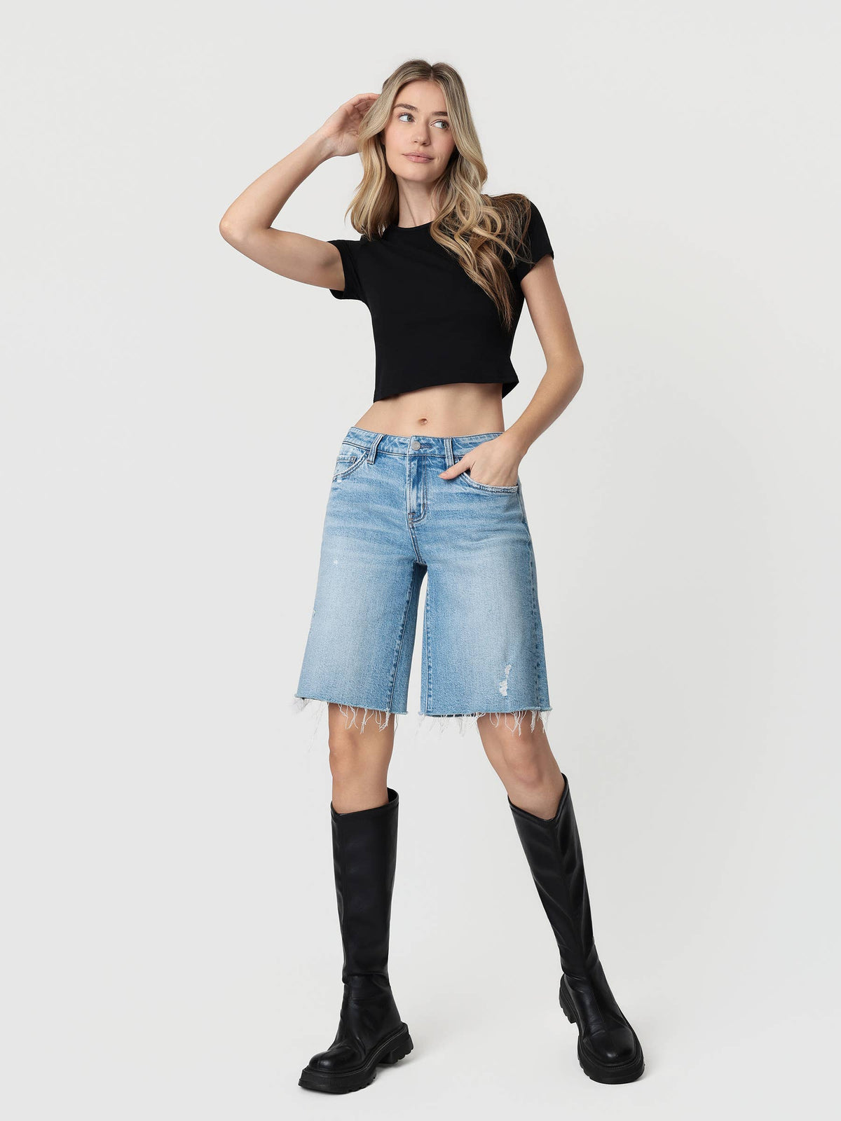 MID RISE RAW HEM JORTS-Vervet T7494