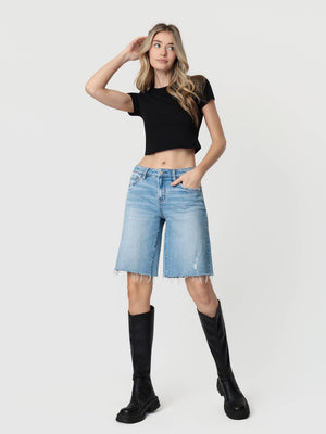 MID RISE RAW HEM JORTS-Vervet T7494