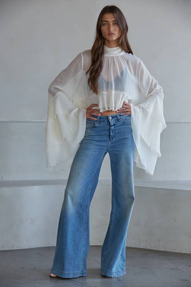 Woven  Chiffon See Through cape blouse-By Together - L9717