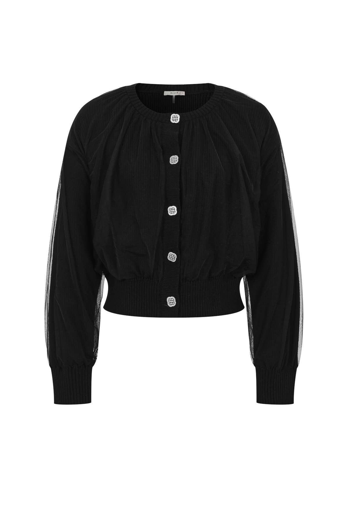 Marielle Crew-Neck Tulle Cardigan-RIVIR JO306