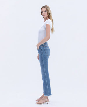 MID RISE MEDIUM WASH RAW HEM CROP STRAIGHT JEANS V2750N-Vervet