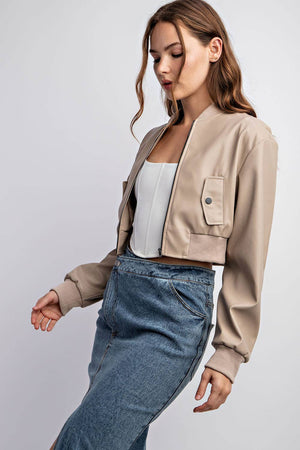 Faux Leather Cropped Bomber- Edit by Nine CJ3236