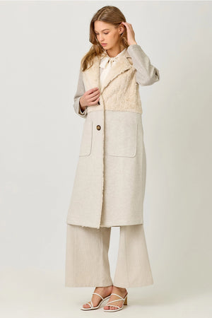 Color Blocked Long Coat in Oatmeal Mix - Mystree