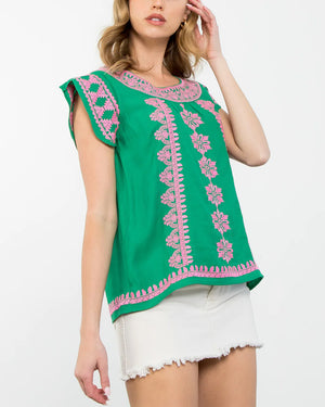 THML Embroidered Green Top