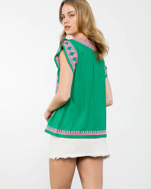 THML Embroidered Green Top