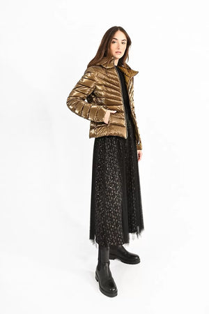 Reflective Bronze Hooded Fitted Puffer Jacket