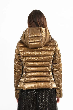 Reflective Bronze Hooded Fitted Puffer Jacket