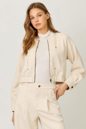 Suede Bomber Jacket in Ivory - Mystree