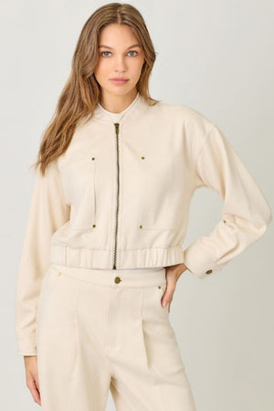 Suede Bomber Jacket in Ivory - Mystree