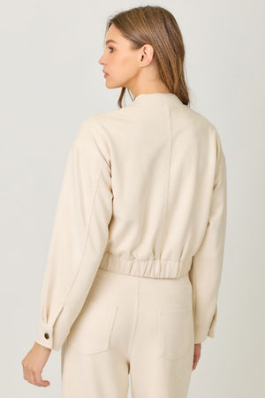 Suede Bomber Jacket in Ivory - Mystree