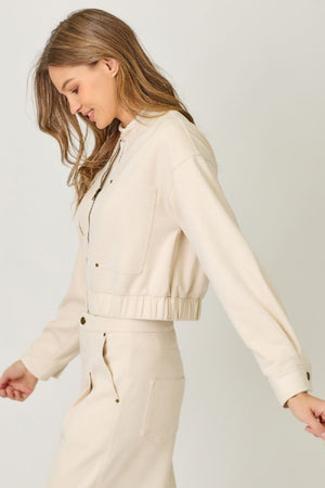 Suede Bomber Jacket in Ivory - Mystree
